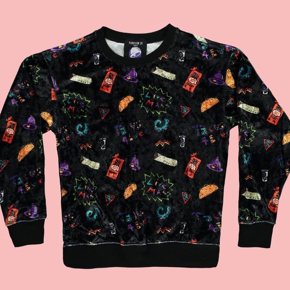 New Taco Bell velour graphic printed pullover crew neck sweatshirt - Picture 1 of 7
